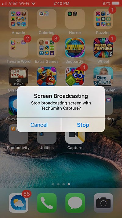 Dừng ghi TechSmith iPhone