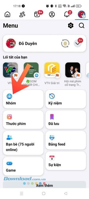 Chạm vào mục Nhóm