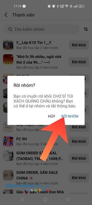 Nhấn vào nút Rời nhóm