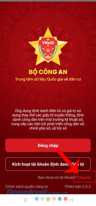 Chạm vào nút Đăng ký