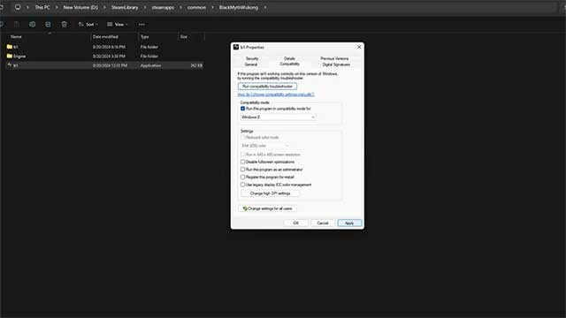 Chạy Wukong ở chế độ tương thích với Windows 8