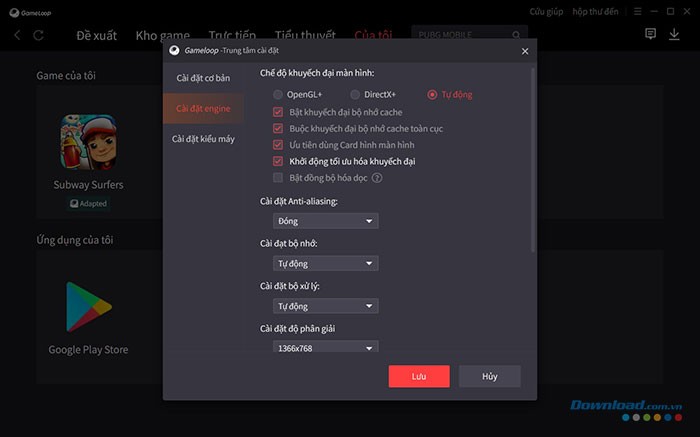 Mọi người có thể để các cài đặt ở Tự động để GameLoop tự điều chỉnh theo cấu hình thiết bị