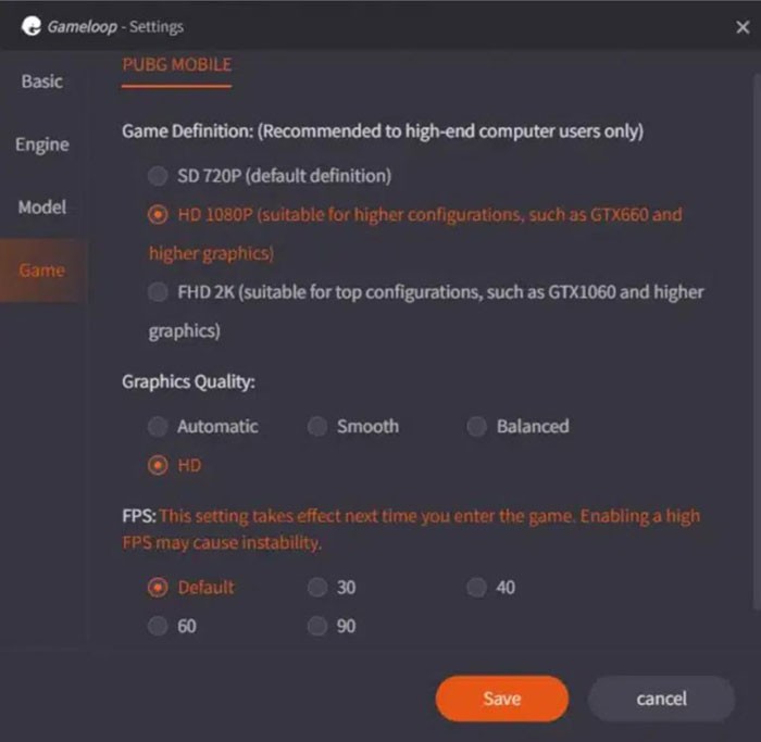 GameLoop cho phép người dùng cài đặt cụ thể cho từng game