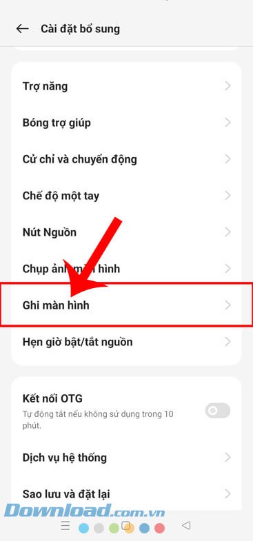 Nhấn vào mục Ghi màn hình