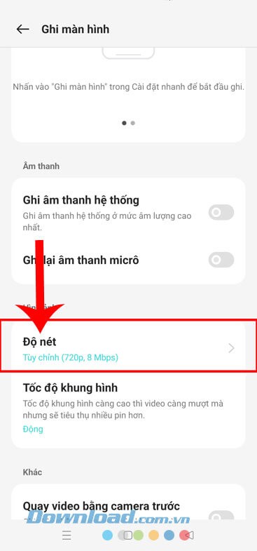 Ấn vào mục Độ nét