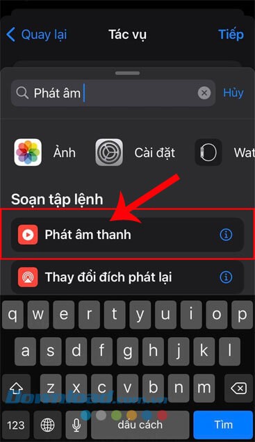 Chọn tác vụ Phát âm thanh