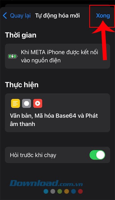 Chạm vào nút Xong