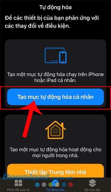 Ấn vào mục Tạo mục tự động hóa cá nhân