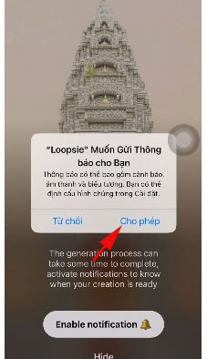 Cho phép nhận thông báo của Loopsie