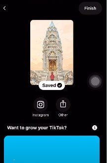 Finish để hoàn tất. Tùy chọn chia sẻ lên Instagram, Facebook