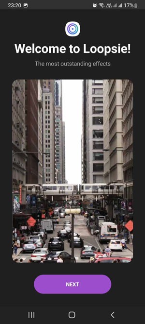 Ấn Next để qua phần giới thiệu các tính năng của Loopsie