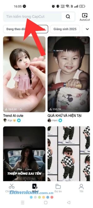 Nhấn vào khung tìm kiếm