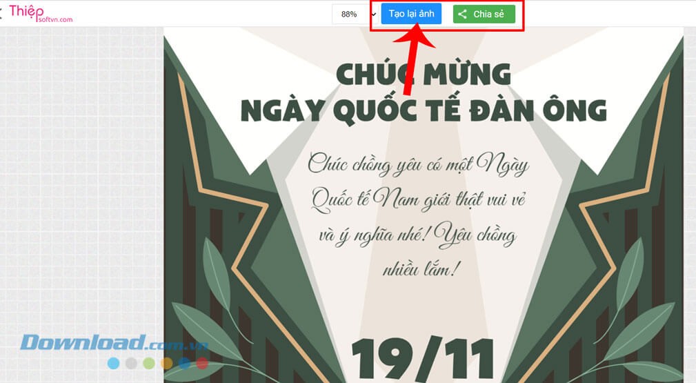 Nhấn vào nút Chia sẻ hoặc Tạo lại ảnh