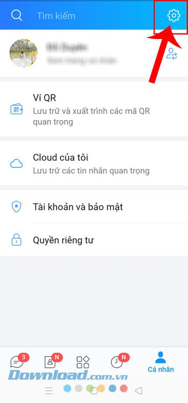 Ấn vào biểu tượng cài đặt
