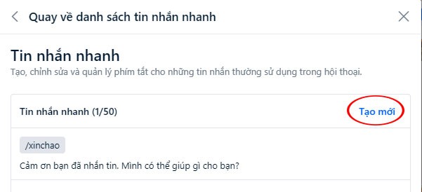 Tạo mới tin nhắn nhanh