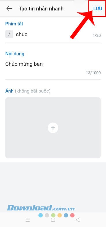 Nhấn vào nút Lưu