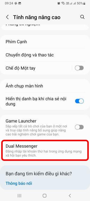 Kéo xuống dưới chọn Dual Messenger
