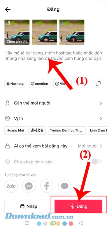 Viết captin và đăng