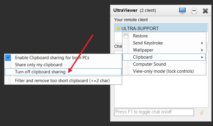 Tắt tính năng chia sẻ clipboard của UltraViewer