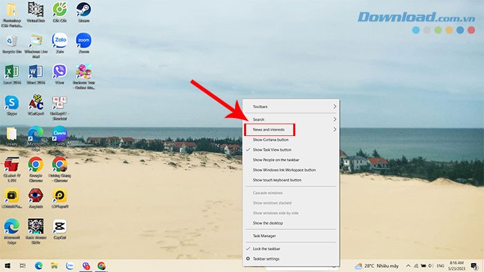Cách tắt hiển thị thời tiết, tin tức trên taskbar Windows