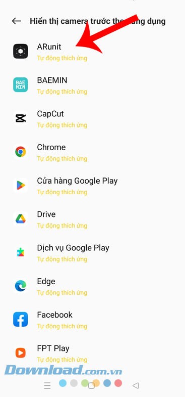 Lựa chọn một ứng dụng bất kỳ