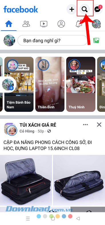 Ấn vào biểu tượng tìm kiếm
