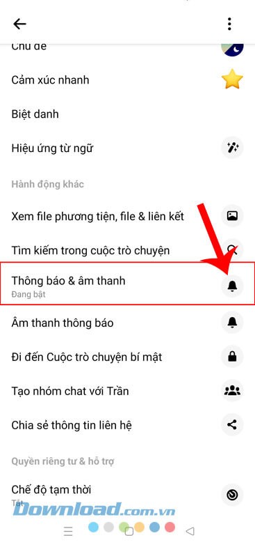 Nhấn vào mục Thông báo & m thanh