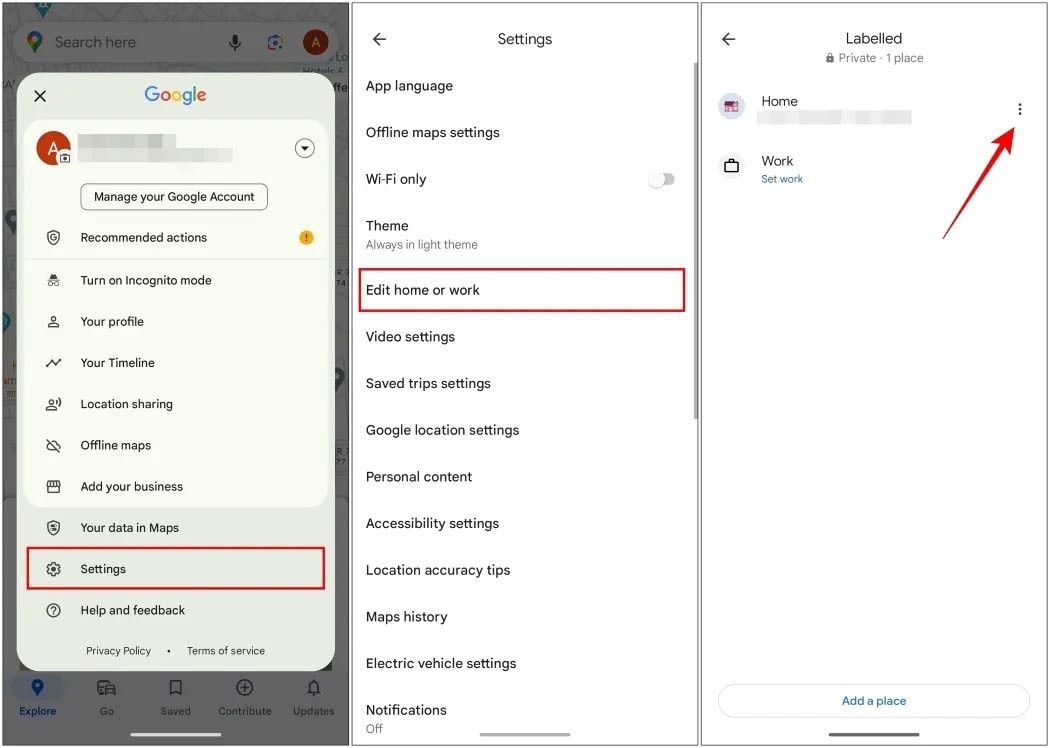 Thay đổi địa chỉ nhà trên Android