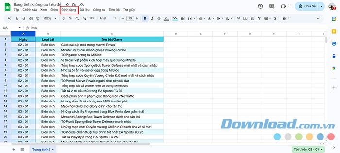 Cách Thay Đổi Định Dạng Ngày Tháng Trong Google Sheets