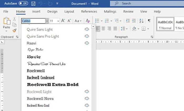 Giao diện font chữ mới được thêm vào trong Word