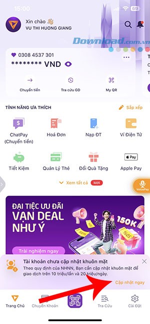 Hướng dẫn thêm nhận dạng sinh trắc học trên TPBank Mobile