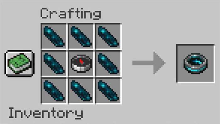 Công thức chế tạo la bàn phục hồi trong Minecraft, giúp người chơi tìm về nơi mình đã thiệt mạng trước đó.