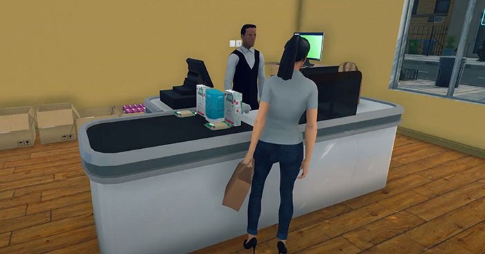 Nhân viên thu ngân trong Supermarket Simulator giúp người chơi tính tiền cho khách hàng