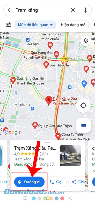 Nhấn vào nút Đường đi