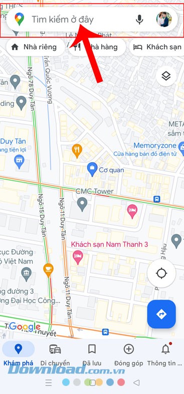 Chạm vào ô tìm kiếm