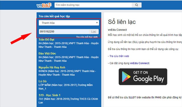 Tìm kiếm học sinh