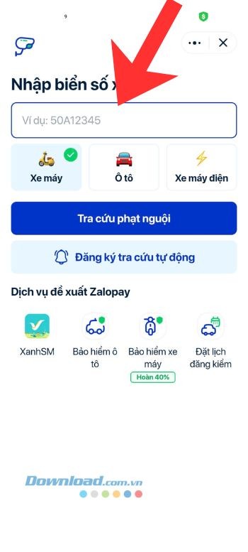 Chọn loại phương tiện và nhập biển số xe , Chạm vào nút Tra cứu phạt nguội