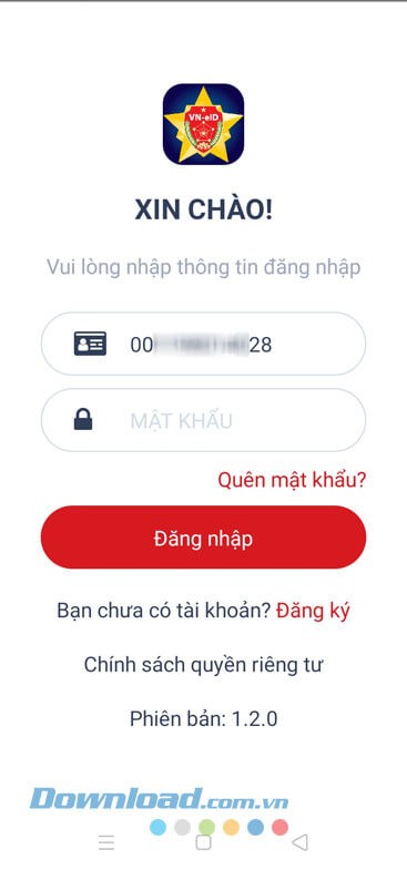 Đăng nhập tài khoản VNEID