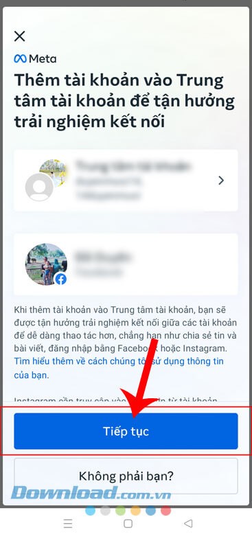 Chạm vào nút Tiếp tục