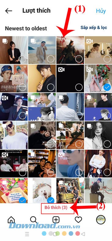 Chọn bài viết và ấn vào nút Bỏ thích