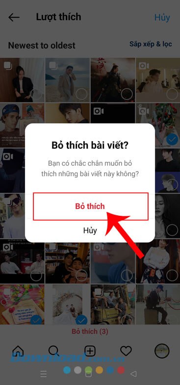 Chạm vào nút Bỏ thích