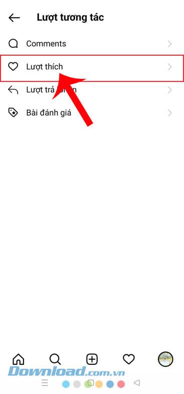 Ấn vào mục Lượt thích