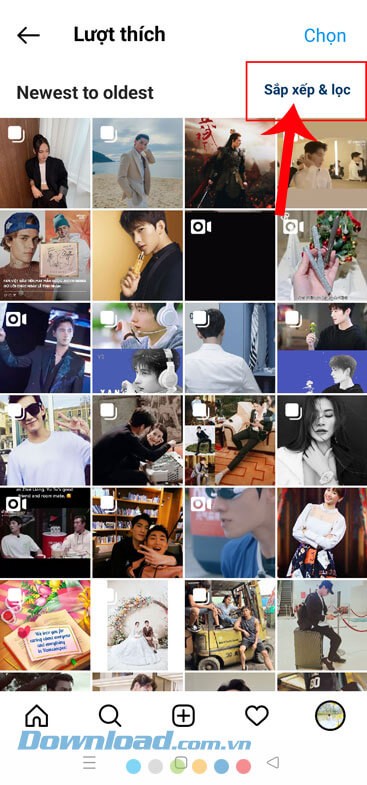 Nhấn vào mục Sắp xếp & Lọc