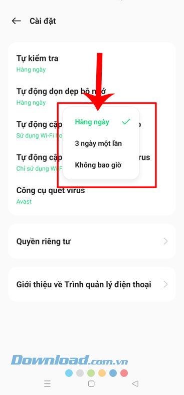 Nhấn vào mục Tự động dọn dẹp bộ nhớ