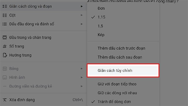 Giãn cách tùy chỉnh.