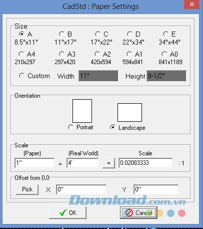 Lựa chọn cài đặt khổ giấy