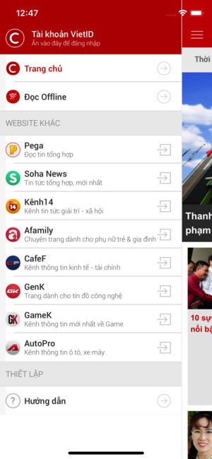 Menu lựa chọn tin tức