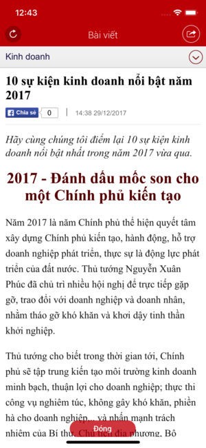 Chi tiết bài viết trên CafeBiz cho iOS