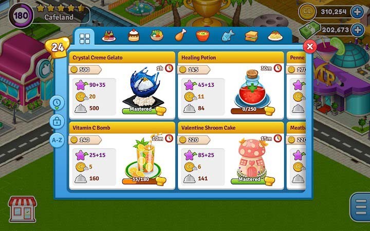 Menu sinh động của CafeLand