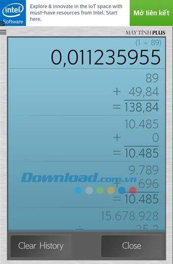 Calculator Plus Free lưu trữ lịch sử tính toán